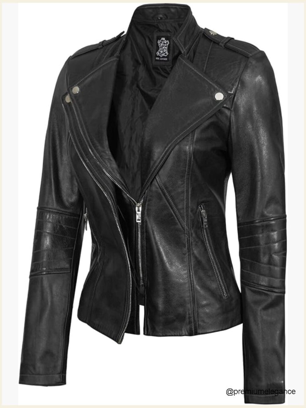 Asymmetrical Real Lambskin Leather Jacket With Zipper Pockets